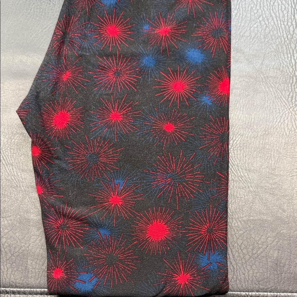 Lularoe Black Leggings with Red and Blue Starburst Pattern One Size
